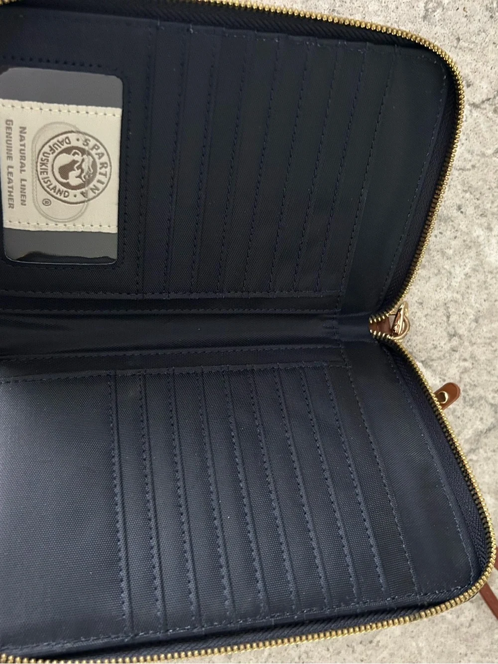 Spartina 449 Navy Floral Wristlet with Brown Trim